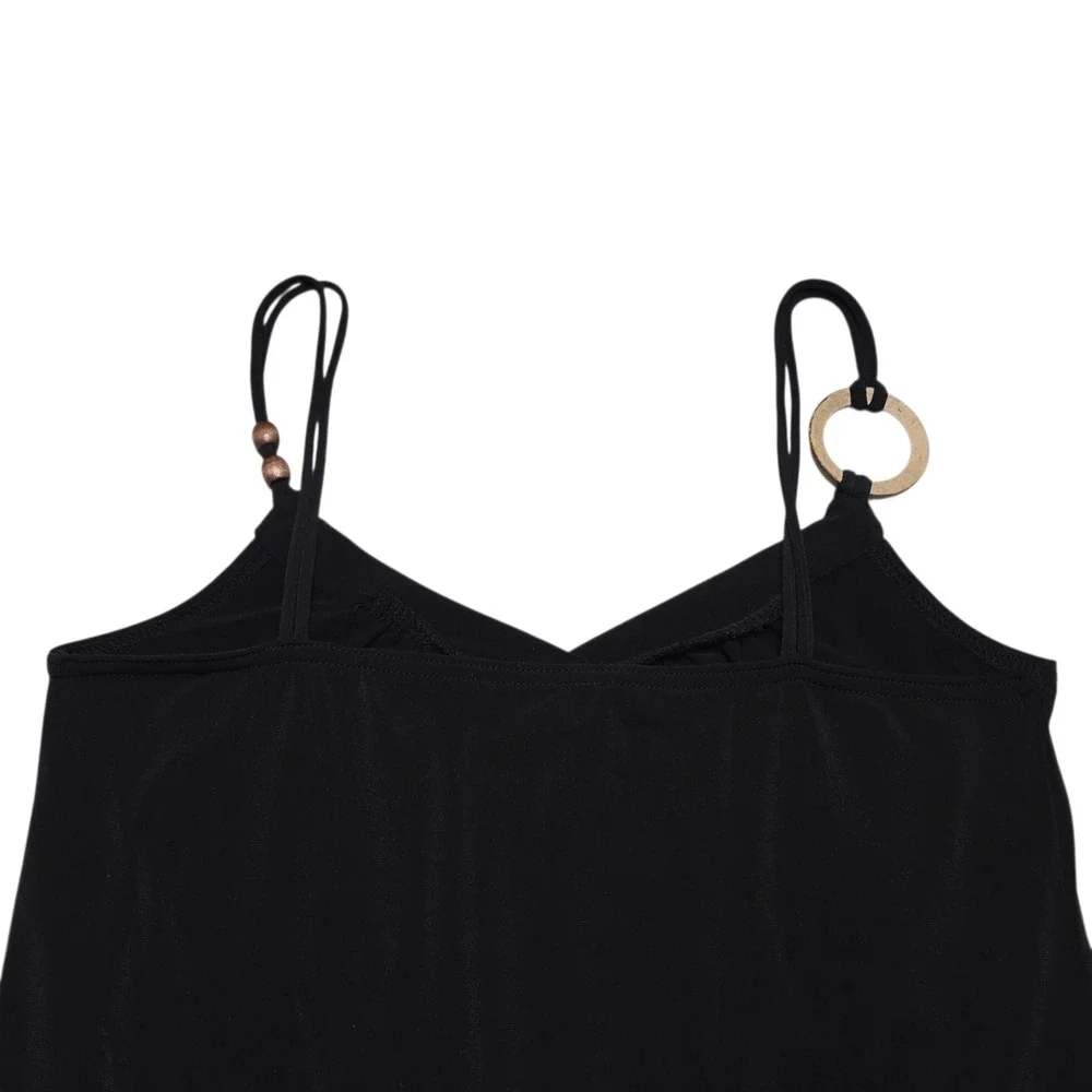 Vintage BCX Top Womens Medium Black Y2K Peplum Cami Beaded Strap V Neck USA Boho - Picture 9 of 12